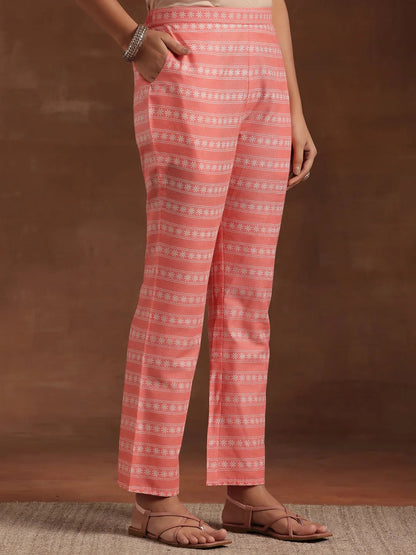 Libas Peach Printed Cotton Straight Suit With Dupatta