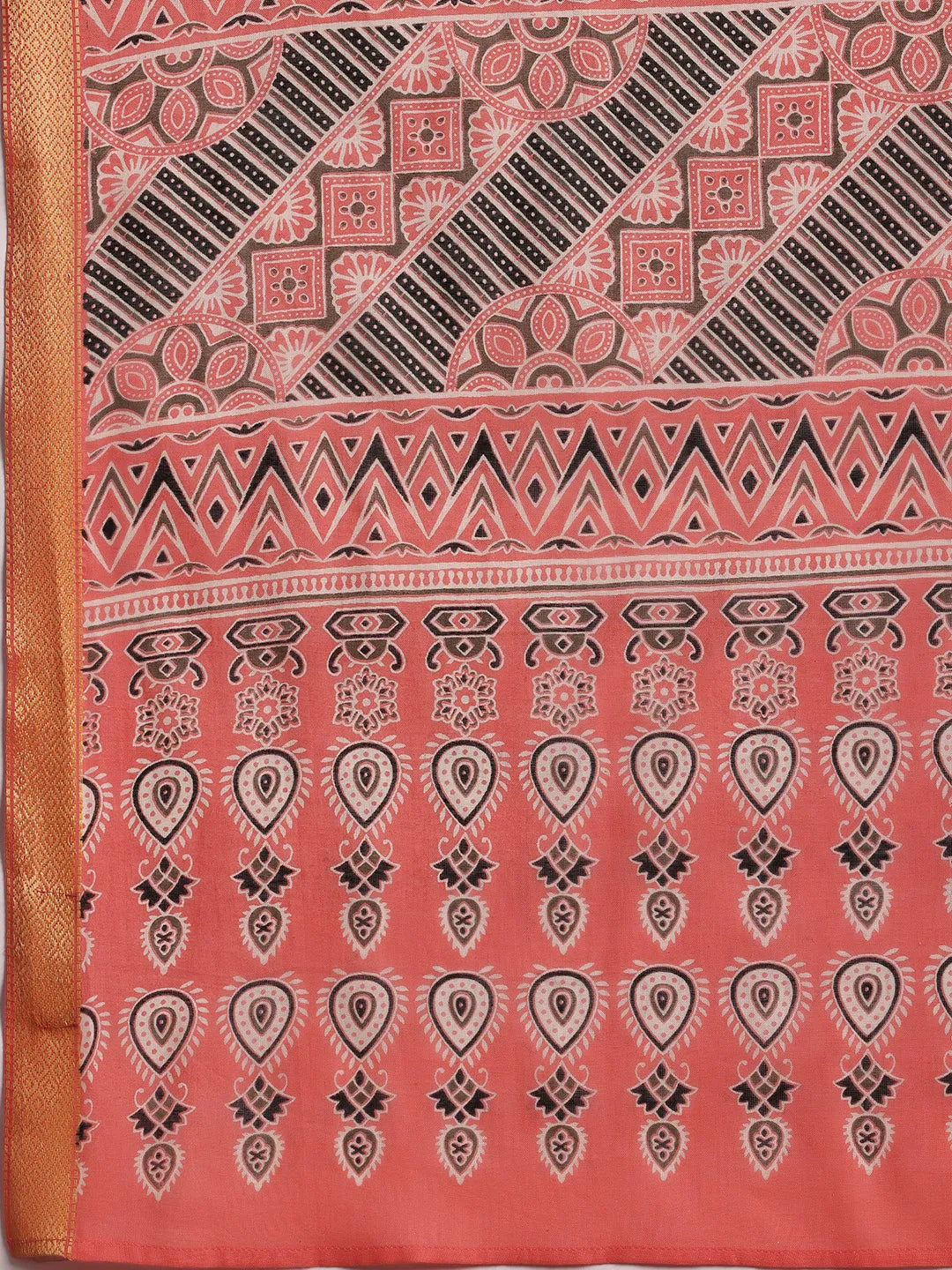 Libas Peach Printed Cotton Straight Suit With Dupatta