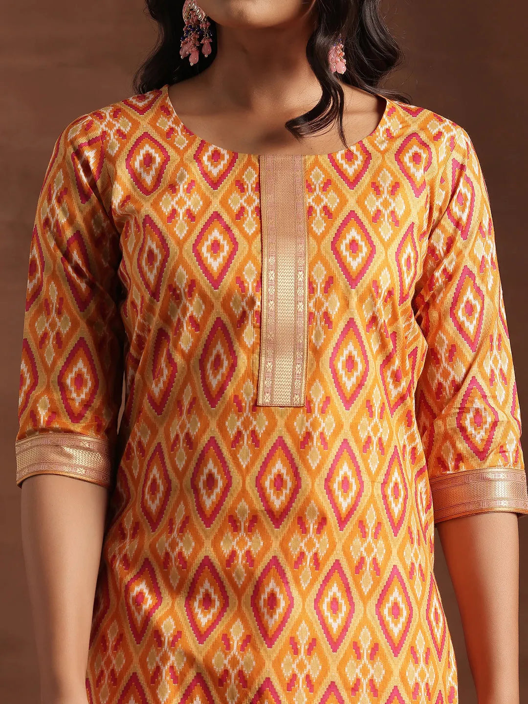 Libas Orange Printed Cotton Straight Suit With Dupatta