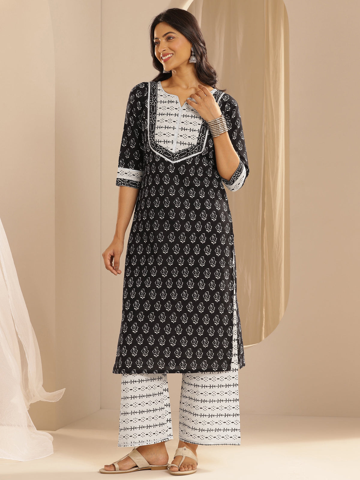 Libas Monochrome Printed Cotton Straight Suit With Dupatta