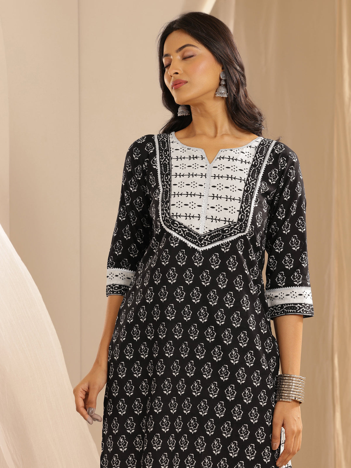 Libas Monochrome Printed Cotton Straight Suit With Dupatta