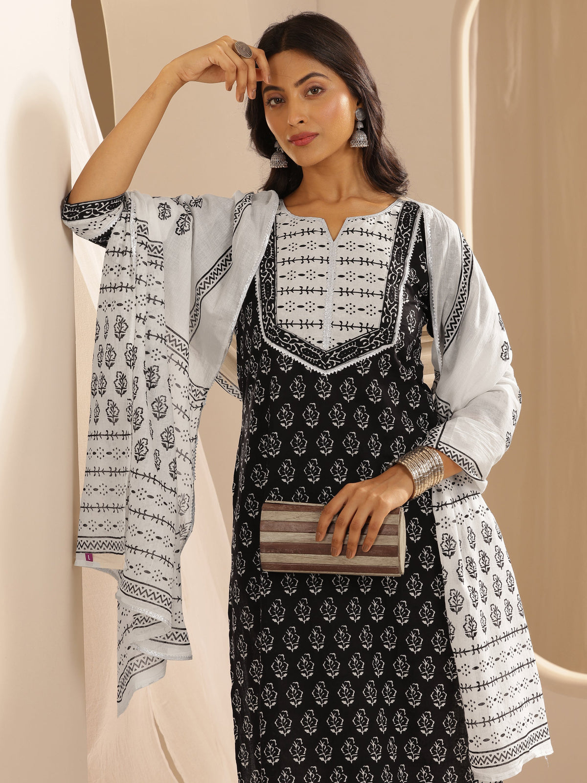 Libas Monochrome Printed Cotton Straight Suit With Dupatta