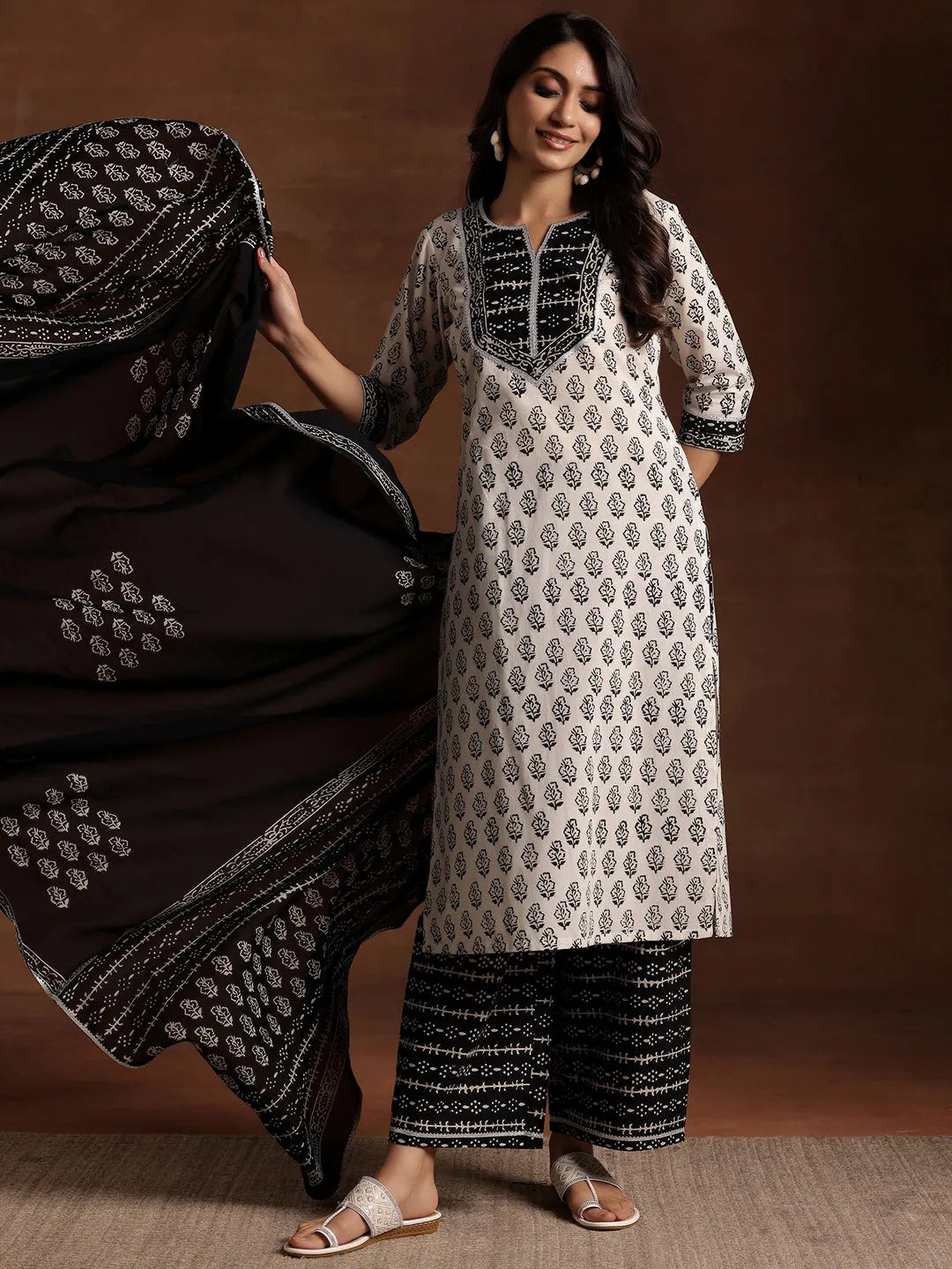 Libas Monochrome Printed Cotton Straight Suit With Dupatta