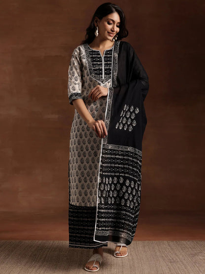 Libas Monochrome Printed Cotton Straight Suit With Dupatta