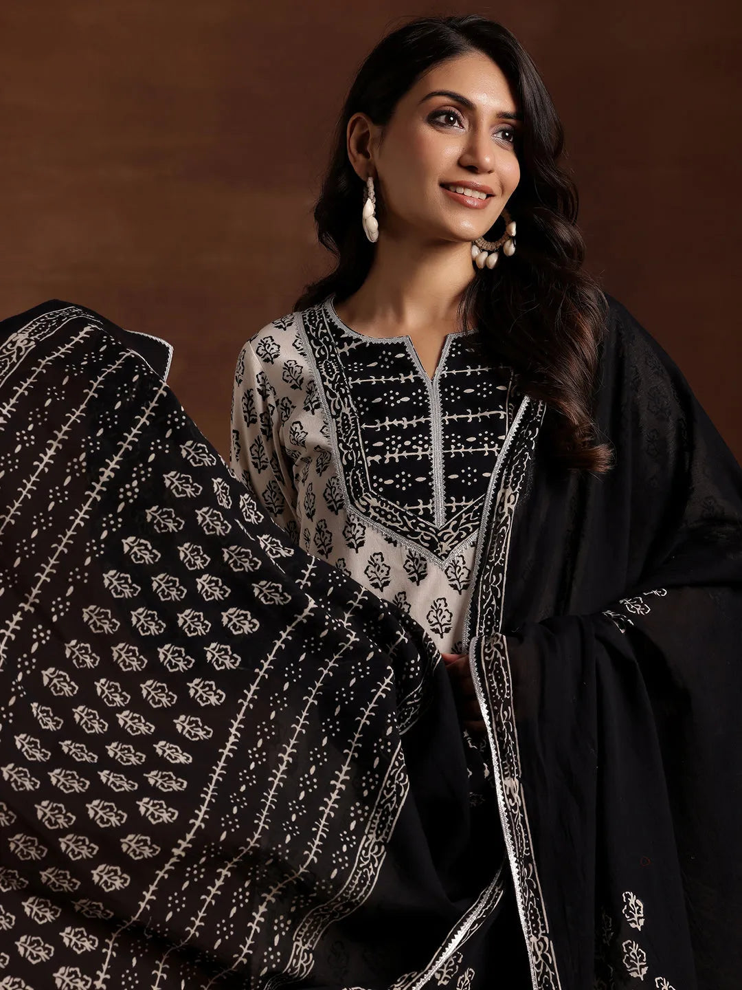 Libas Monochrome Printed Cotton Straight Suit With Dupatta