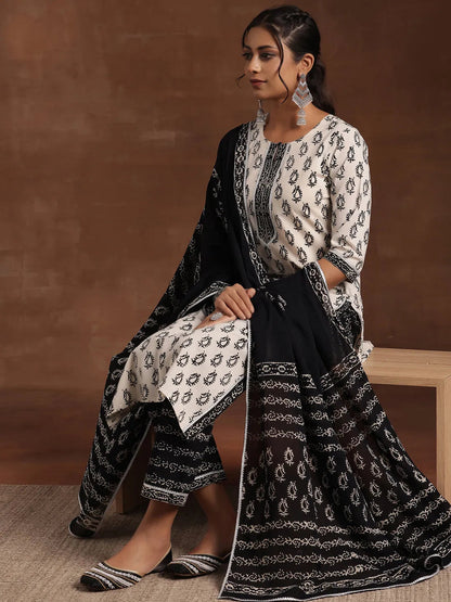 Gerua Monochrome Printed Cotton Blend Straight Suit With Dupatta