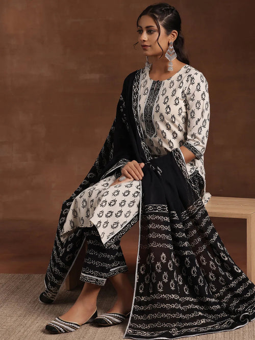 Gerua Monochrome Printed Cotton Blend Straight Suit With Dupatta