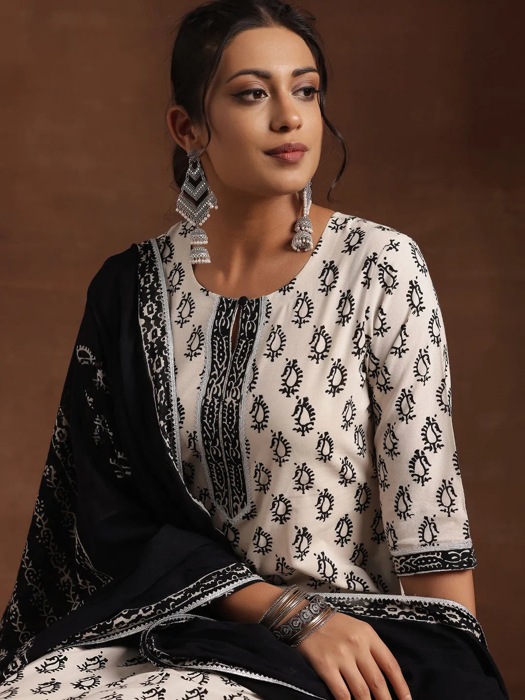 Libas Monochrome Printed Cotton Straight Suit With Dupatta