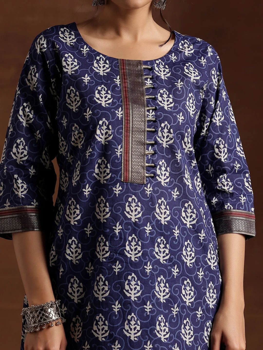 Libas Indigo Printed Cotton Straight Suit With Dupatta