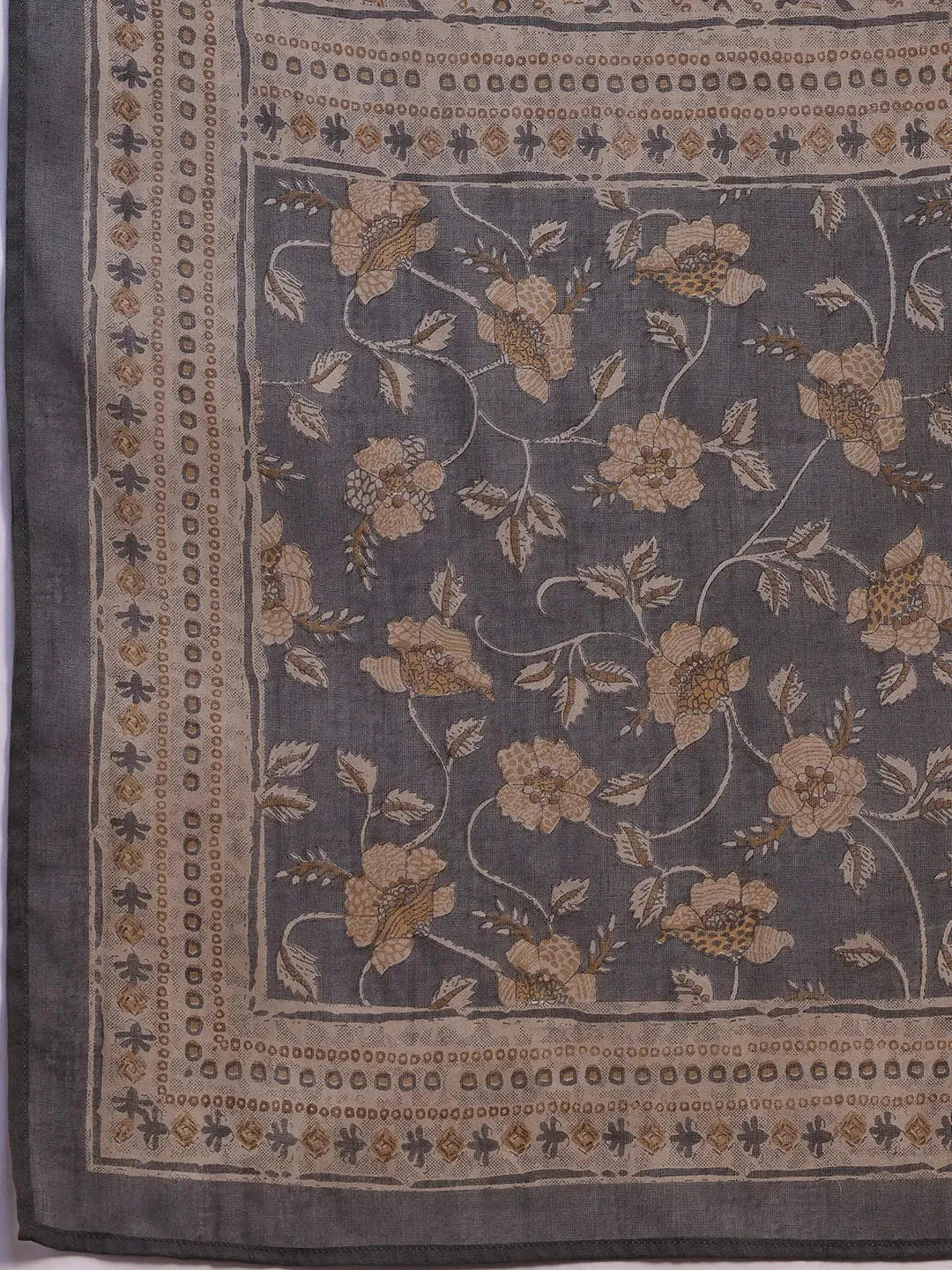 Libas Grey Printed Cotton Straight Suit With Dupatta