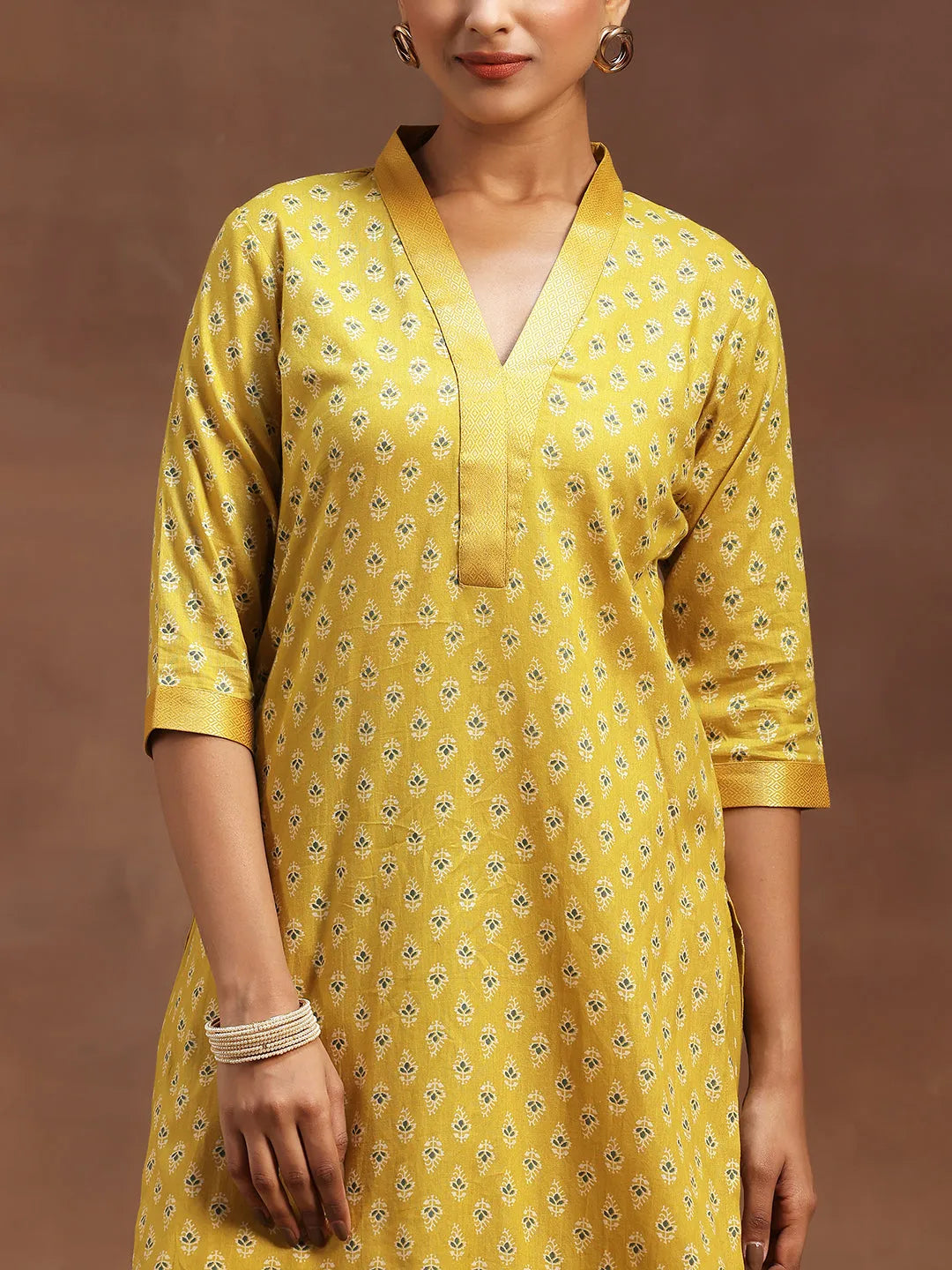 Libas Mustard Printed Cotton Straight Suit With Dupatta