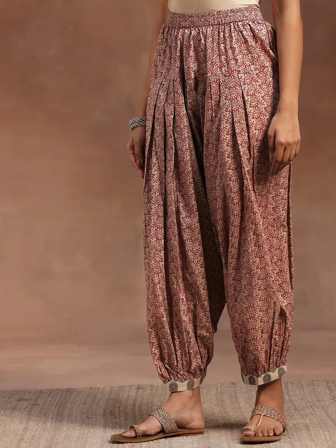 Libas Beige Printed Cotton Straight Suit With Dupatta