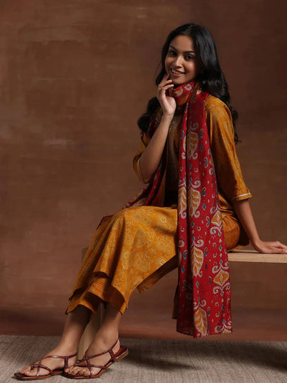 Libas Mustard Printed Silk Blend Straight Suit With Dupatta