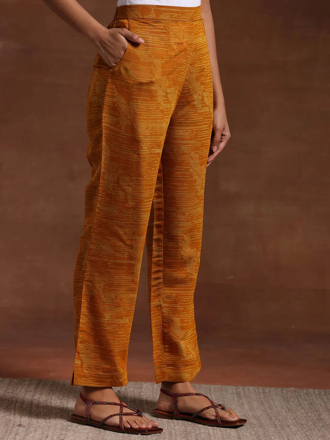 Libas Mustard Printed Silk Blend Straight Suit With Dupatta