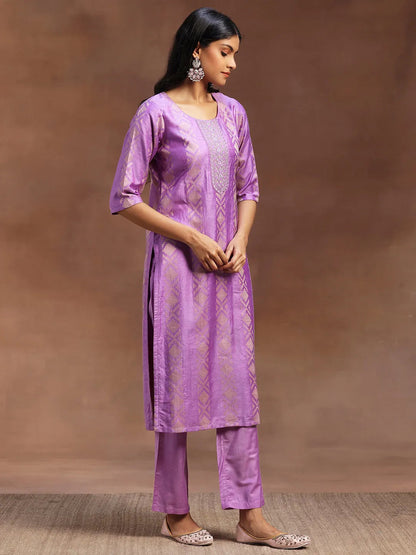 Gerua Purple Woven Design Chanderi Silk Straight Suit With Dupatta