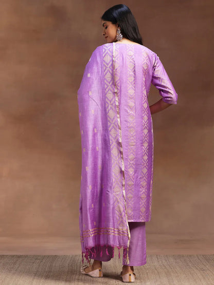 Gerua Purple Woven Design Chanderi Silk Straight Suit With Dupatta