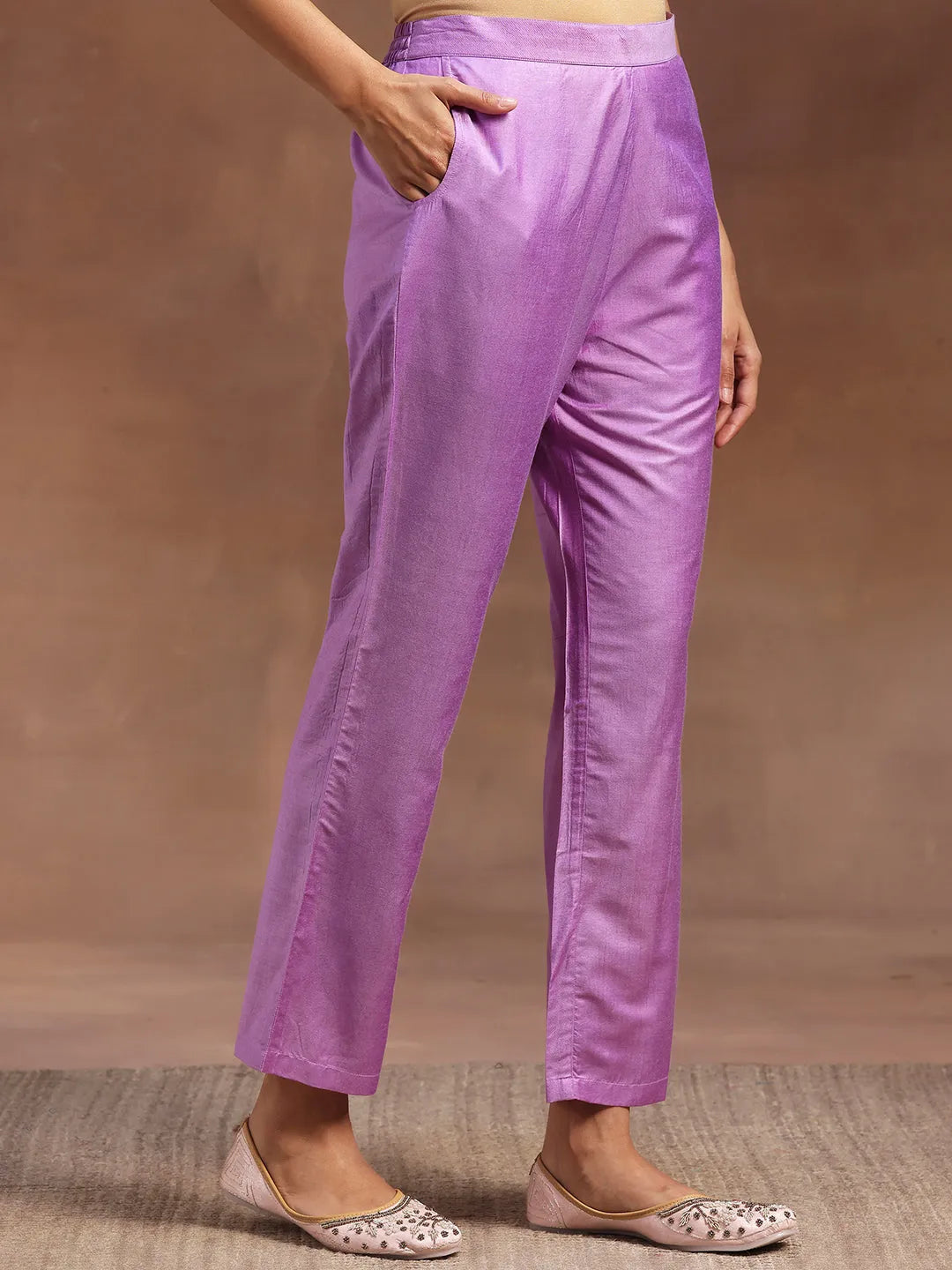 Gerua Purple Woven Design Chanderi Silk Straight Suit With Dupatta