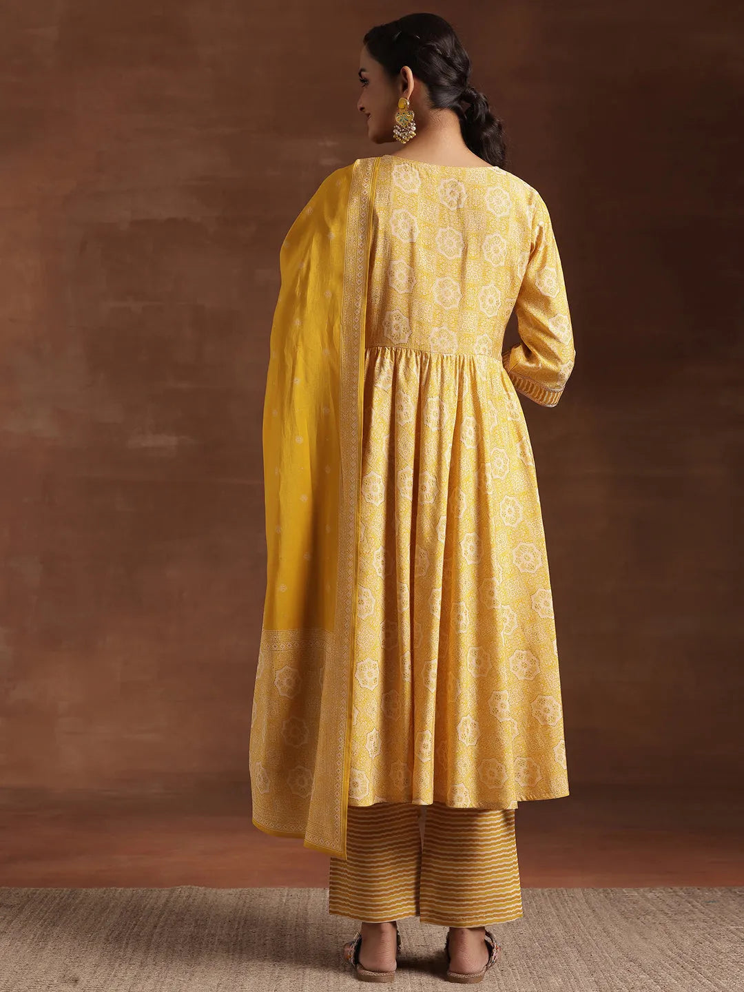 Gerua Yellow Printed Silk Blend Anarkali Suit With Dupatta
