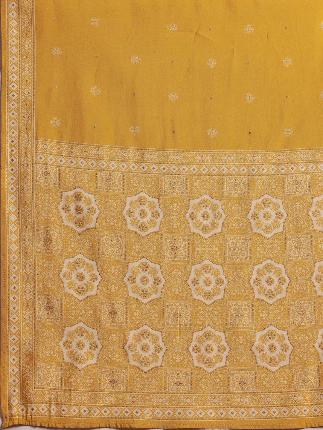 Gerua Yellow Printed Silk Blend Anarkali Suit With Dupatta