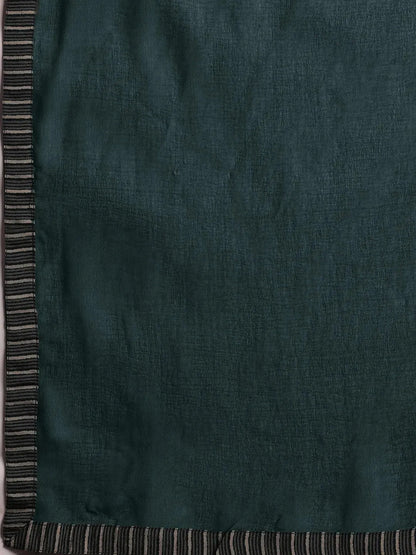 Gerua Green Printed Silk Blend A-Line Kurta With Trousers & Dupatta