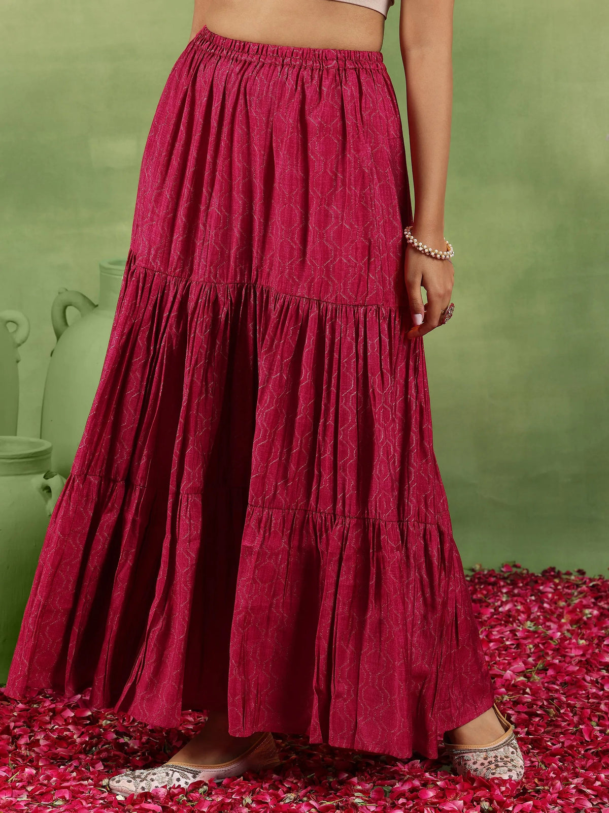 Libas Pink Printed Silk Blend Straight Suit With Dupatta