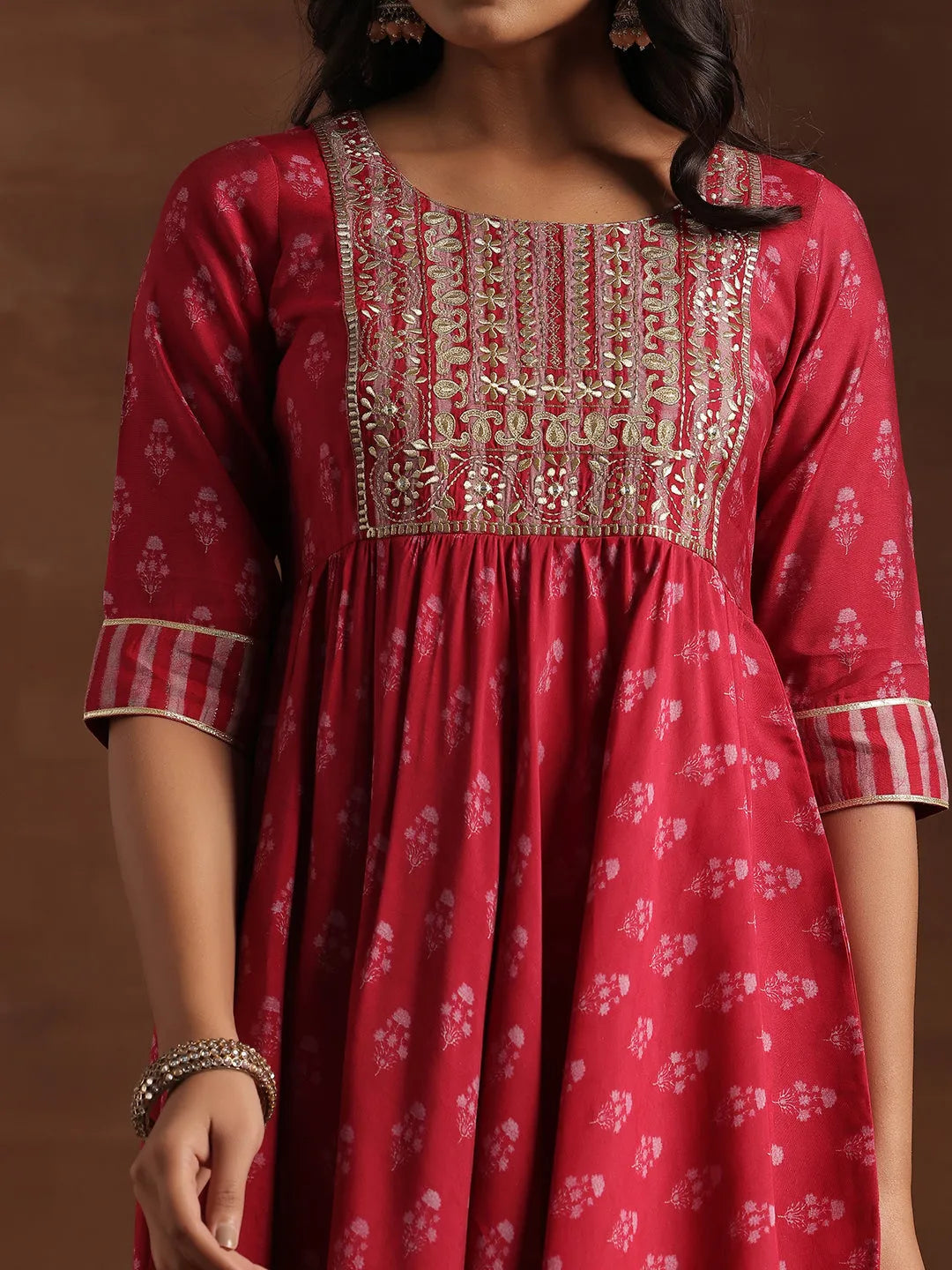Libas Pink Printed Silk Blend Anarkali Suit With Dupatta