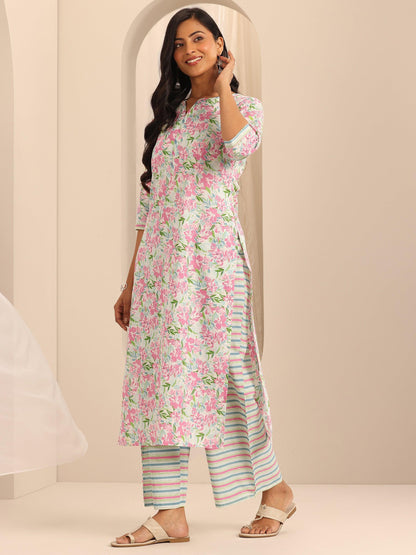 Libas Off White Printed Cotton Straight Suit With Dupatta