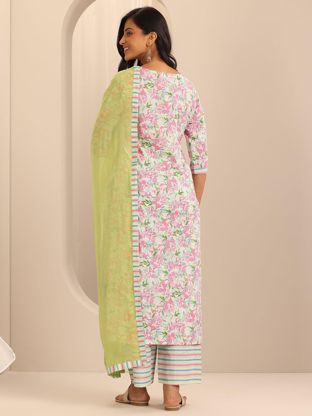 Libas Off White Printed Cotton Straight Suit With Dupatta
