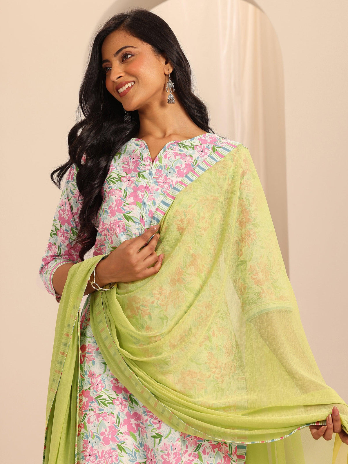 Libas Off White Printed Cotton Straight Suit With Dupatta