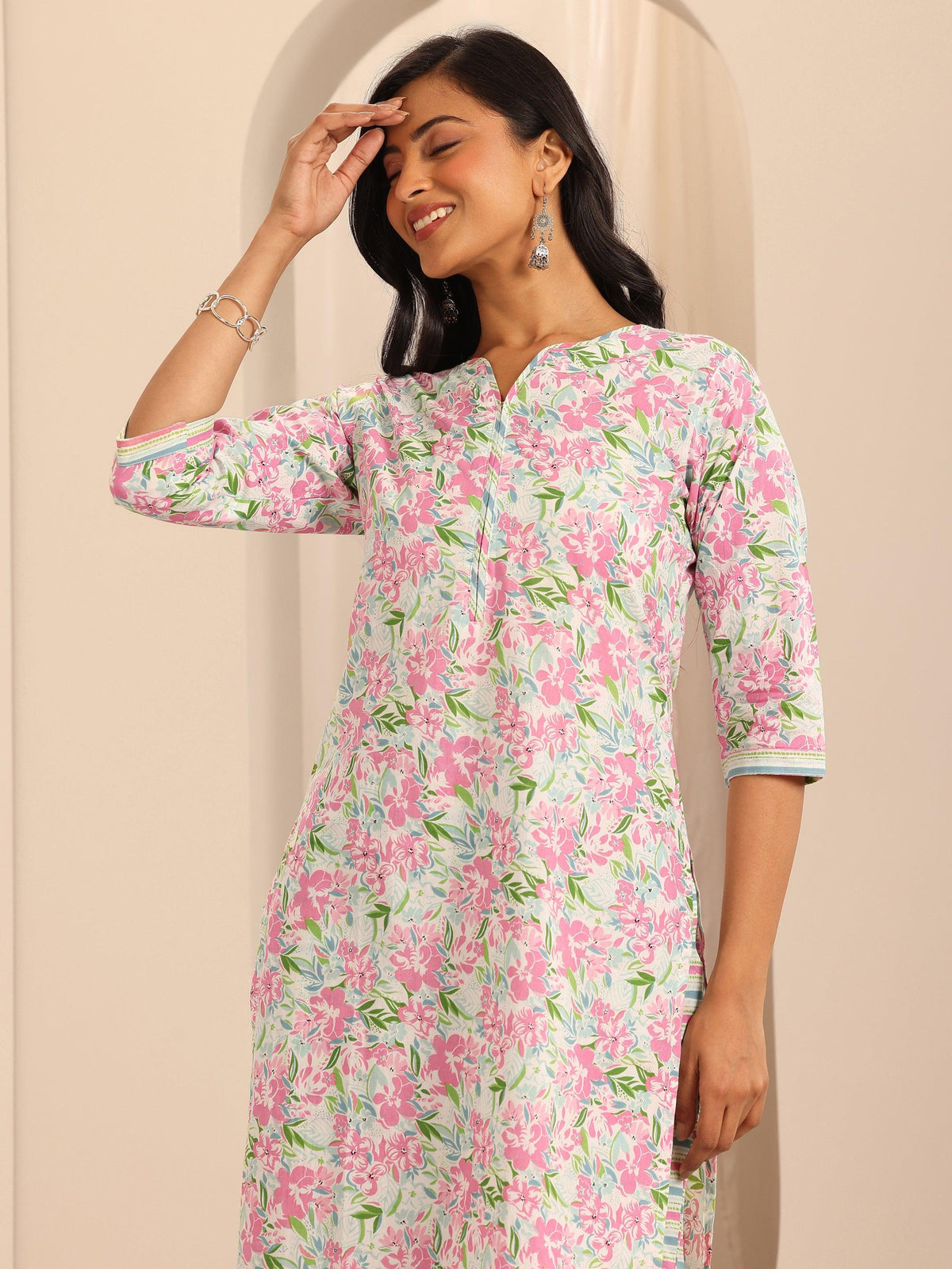 Libas Off White Printed Cotton Straight Suit With Dupatta