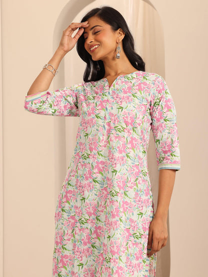 Libas Off White Printed Cotton Straight Suit With Dupatta
