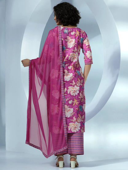 Libas Pink Printed Cotton Straight Suit With Dupatta