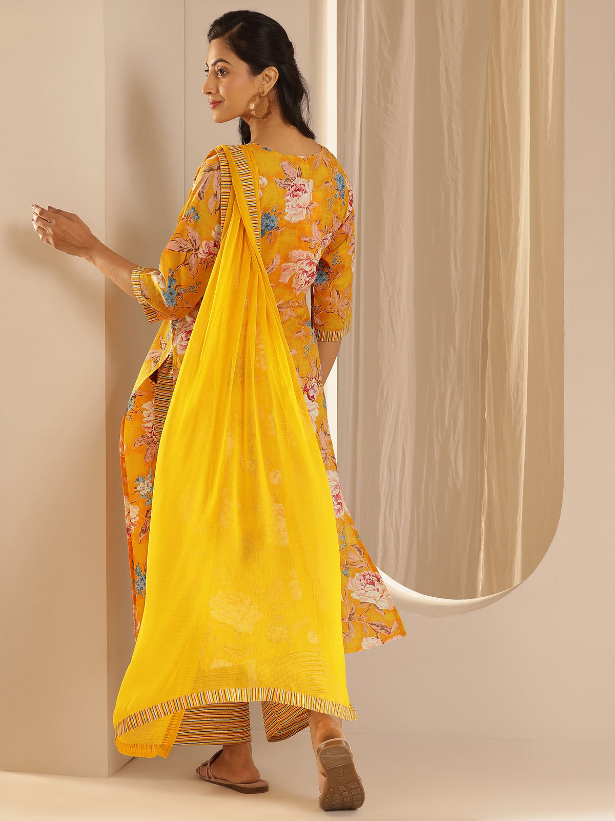 Libas Mustard Printed Cotton Straight Suit With Dupatta