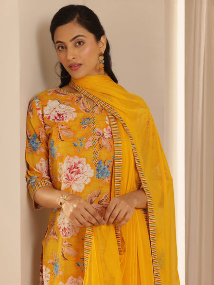Libas Mustard Printed Cotton Straight Suit With Dupatta