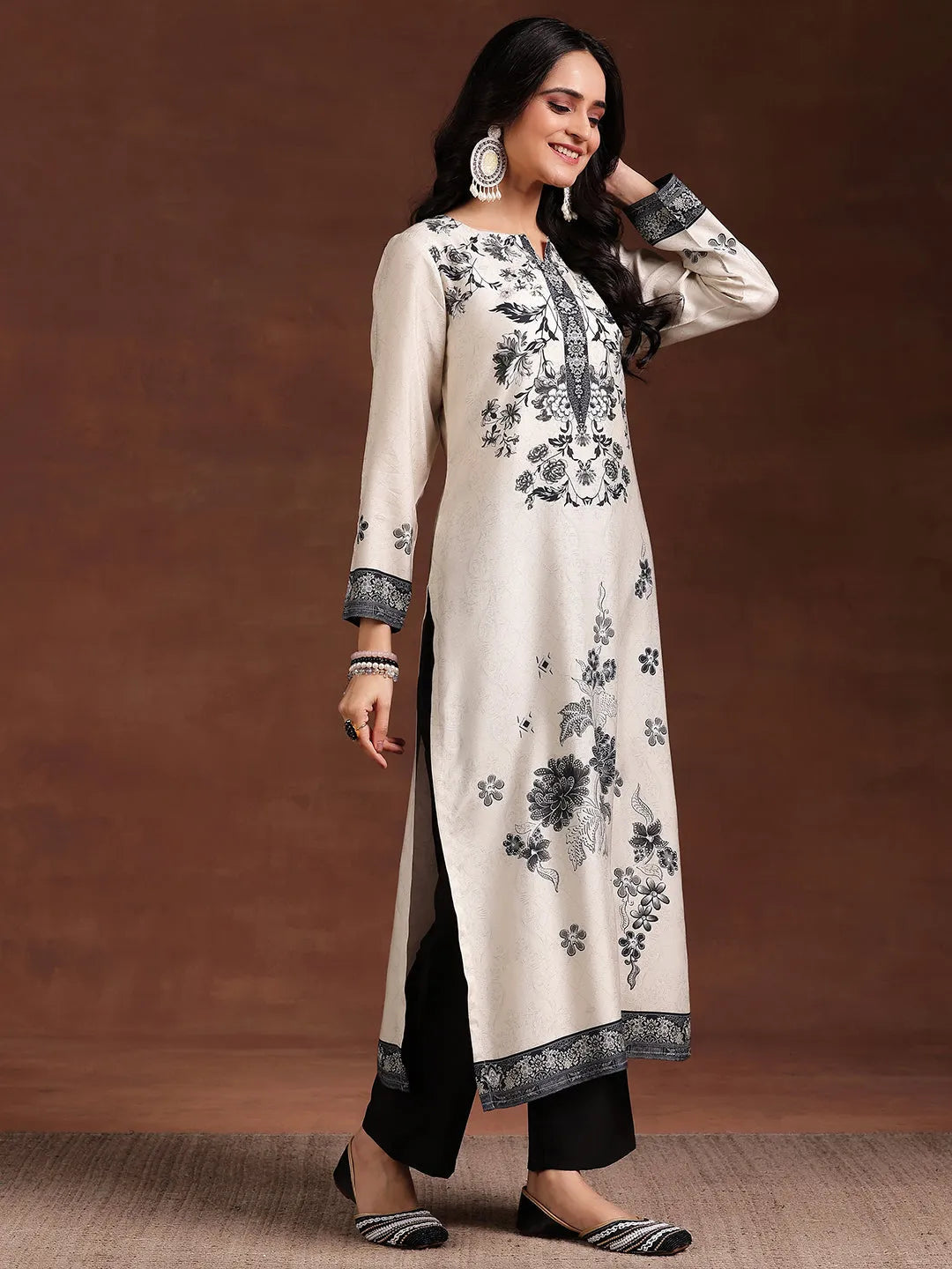 Libas Monochrome Printed Silk Blend Straight Suit With Dupatta