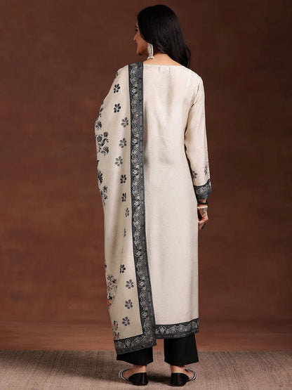 Libas Monochrome Printed Silk Blend Straight Suit With Dupatta
