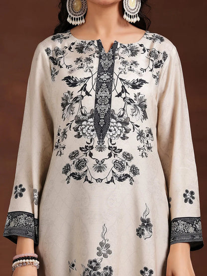 Libas Monochrome Printed Silk Blend Straight Suit With Dupatta