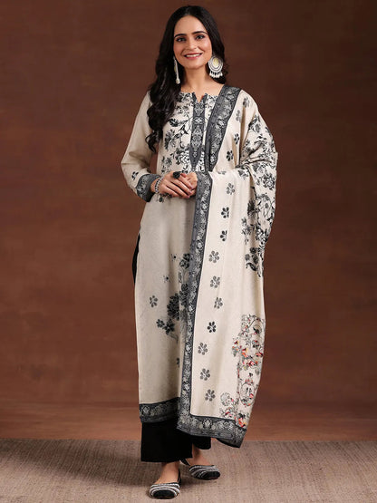 Libas Monochrome Printed Silk Blend Straight Suit With Dupatta