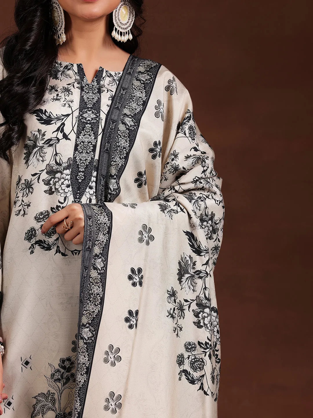 Libas Monochrome Printed Silk Blend Straight Suit With Dupatta