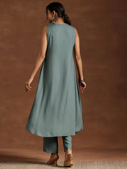 Libas Grey Woven Design Rayon A-Line Kurta With Trousers