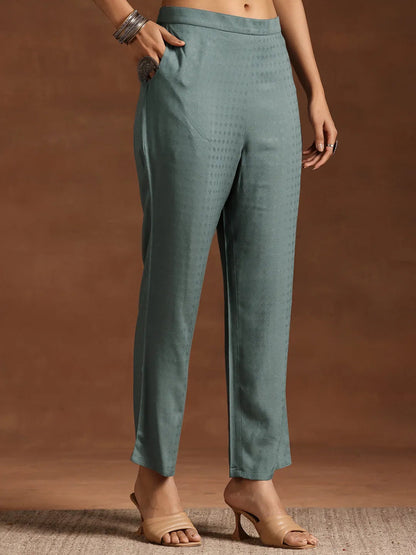 Libas Grey Woven Design Rayon A-Line Kurta With Trousers