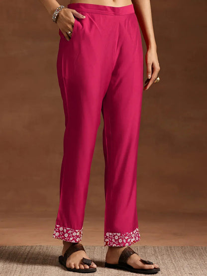Libas Pink Yoke Design Silk Blend A-Line Kurta With Trousers