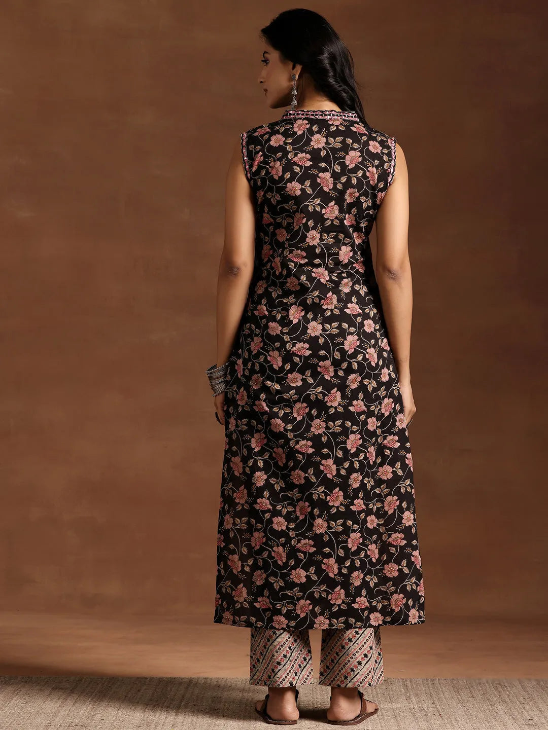 Libas Black Printed Cotton Straight Kurta Set