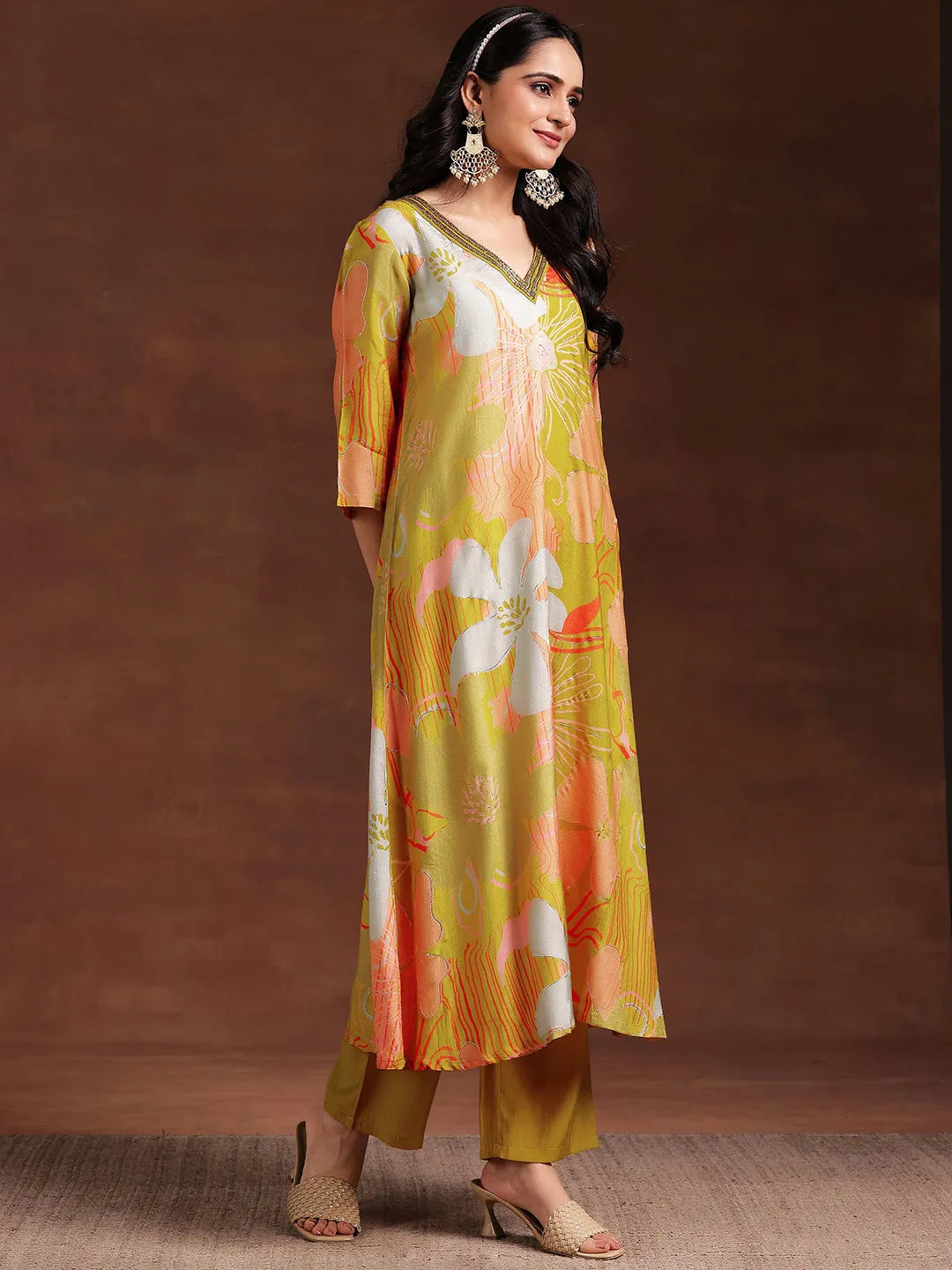 Libas Mustard Printed Silk Blend Co-Ords