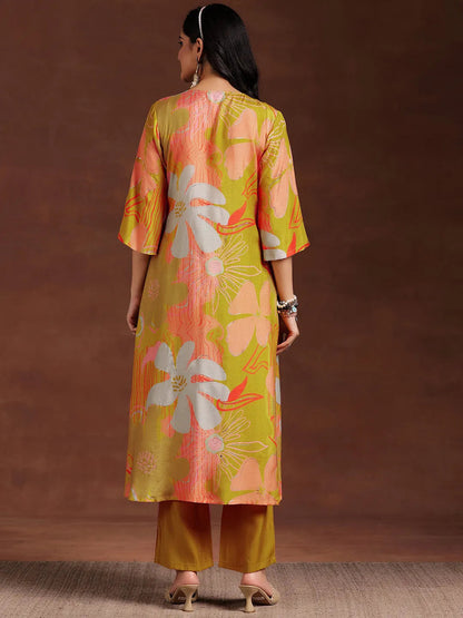 Libas Mustard Printed Silk Blend Co-Ords