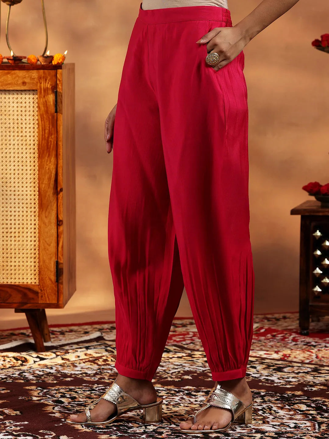 Libas Pink Embroidered Silk Blend A-Line Kurta With Salwar & Dupatta