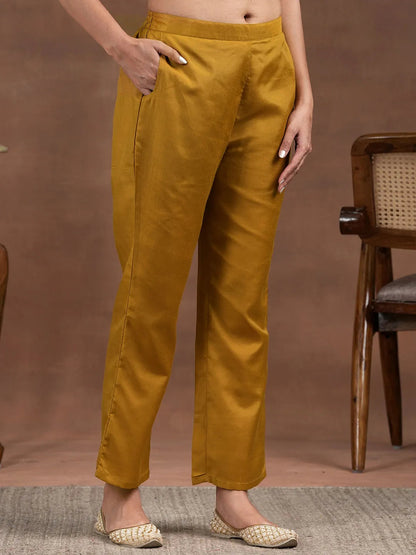 Libas Mustard Printed Silk Blend Straight Suit With Dupatta