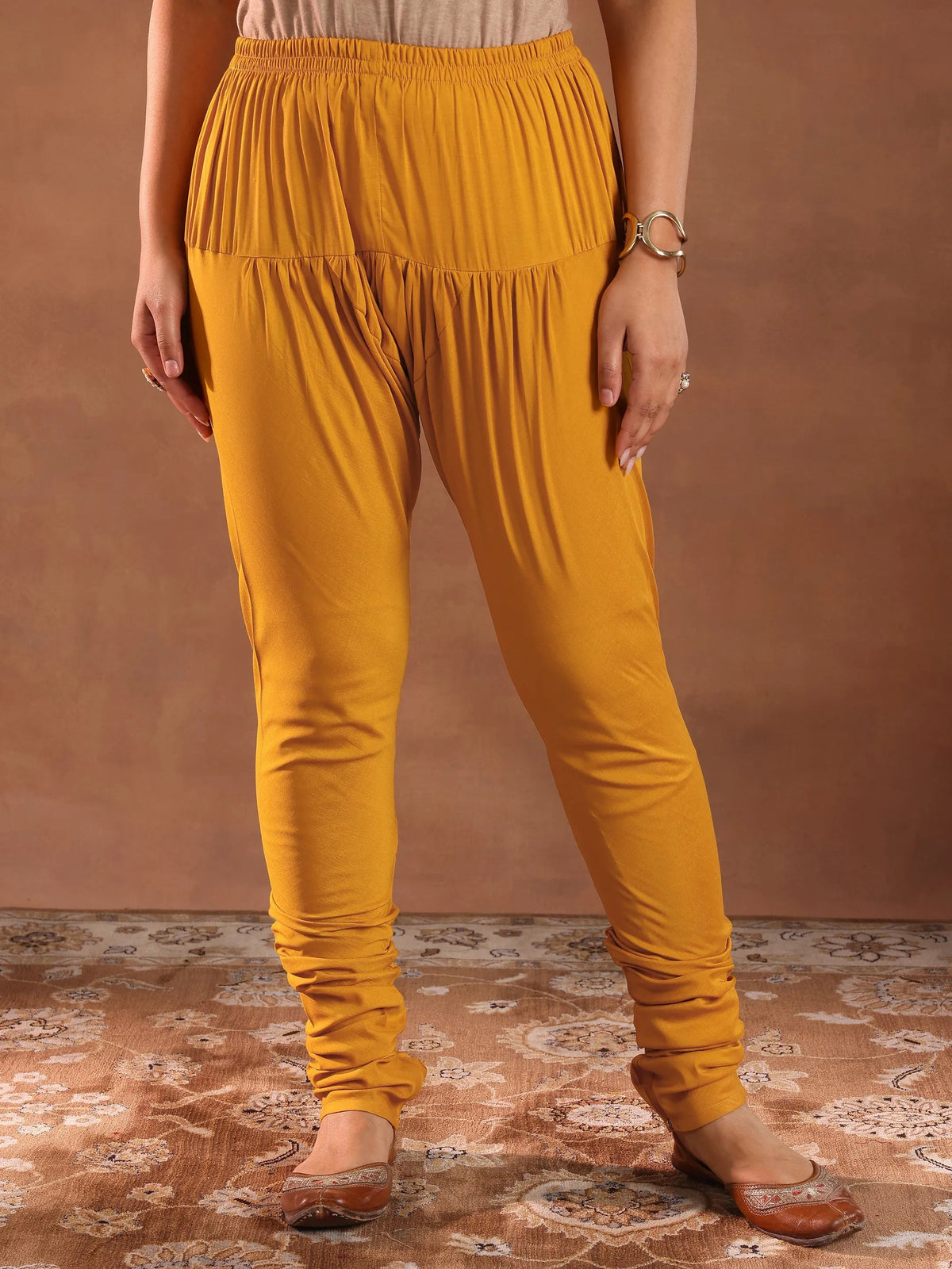 Libas Mustard Printed Rayon Anarkali Suit With Dupatta
