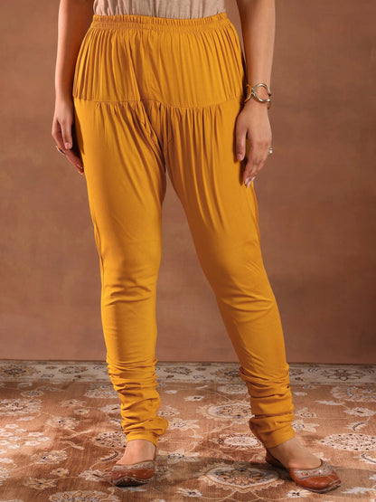 Libas Mustard Printed Rayon Anarkali Suit With Dupatta