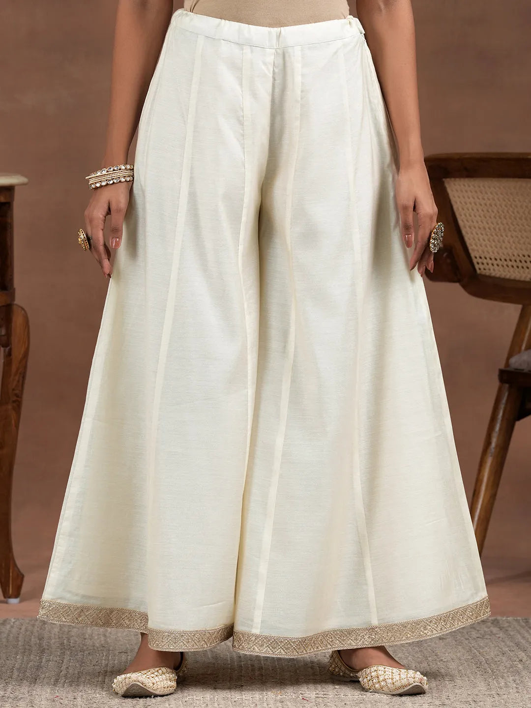 Libas Off White Woven Design Chanderi Silk Straight Suit With Dupatta